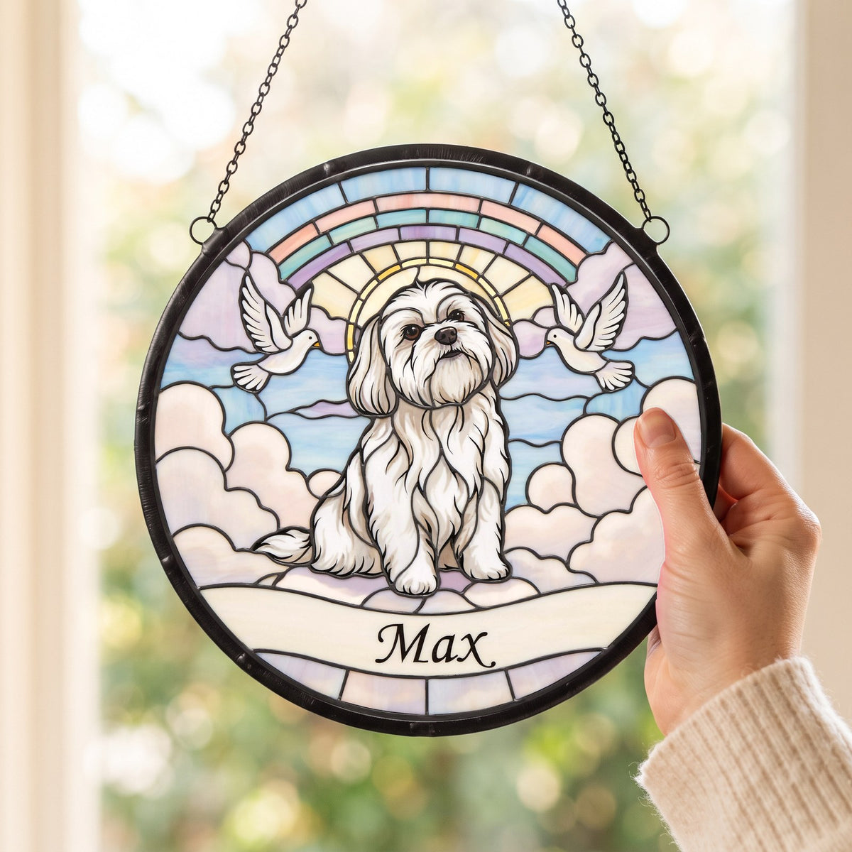 Personalized Maltese Memorial Suncatcher Custom Dog Name Gift