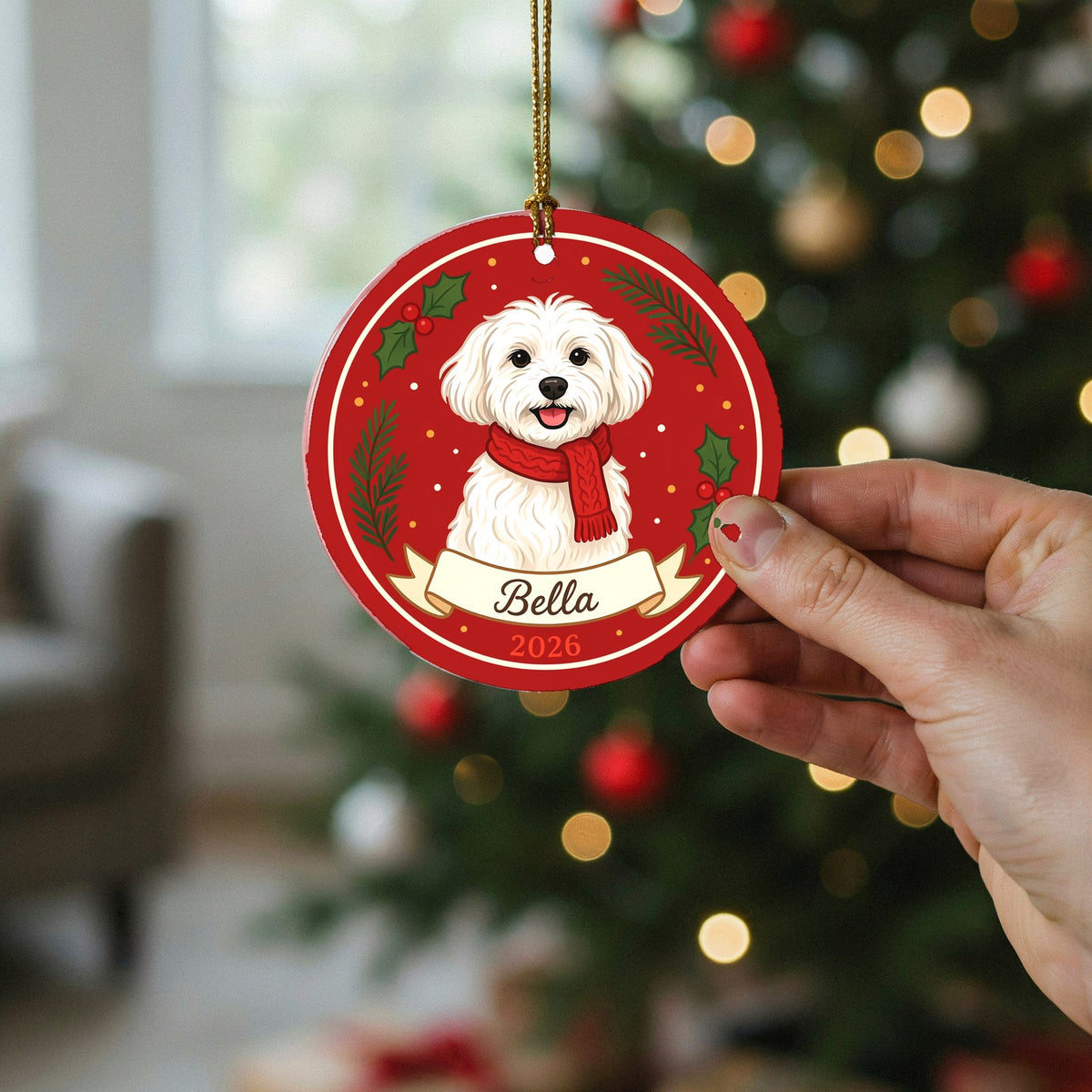 Personalized Maltese Dog Ornament 2026 Custom Name Christmas Gift