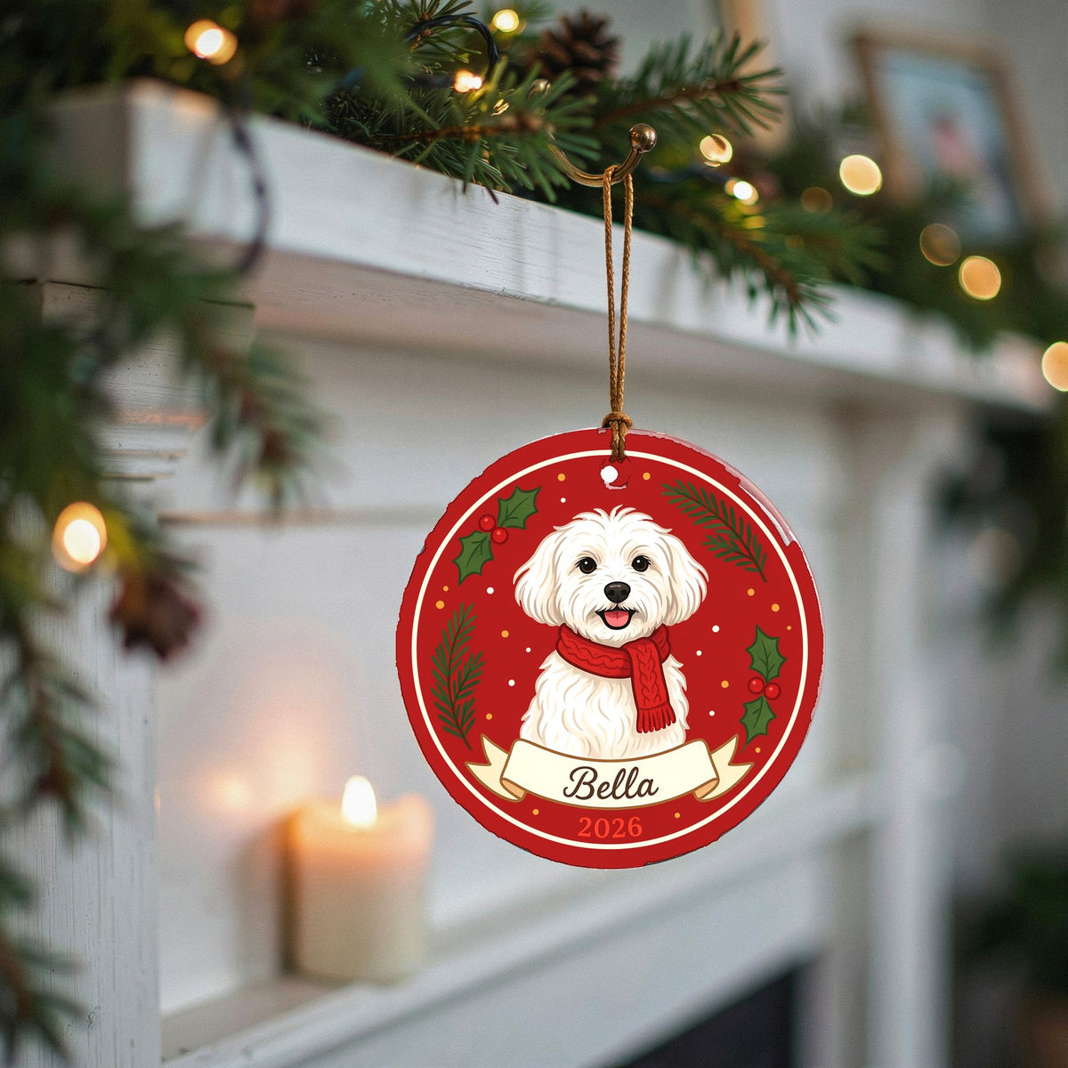 Personalized Maltese Dog Ornament 2026 Custom Name Christmas Gift