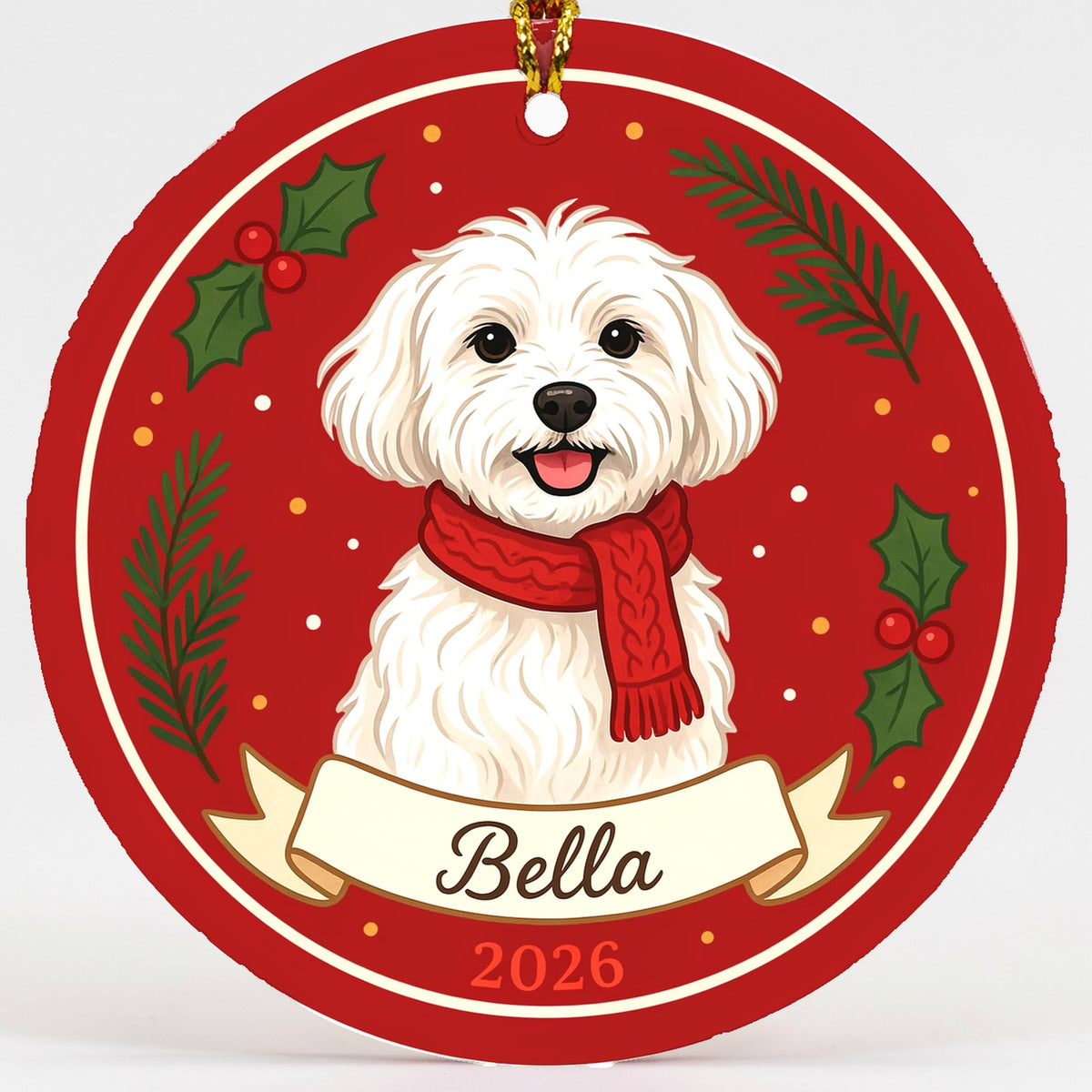 Personalized Maltese Dog Ornament 2026 Custom Name Christmas Gift