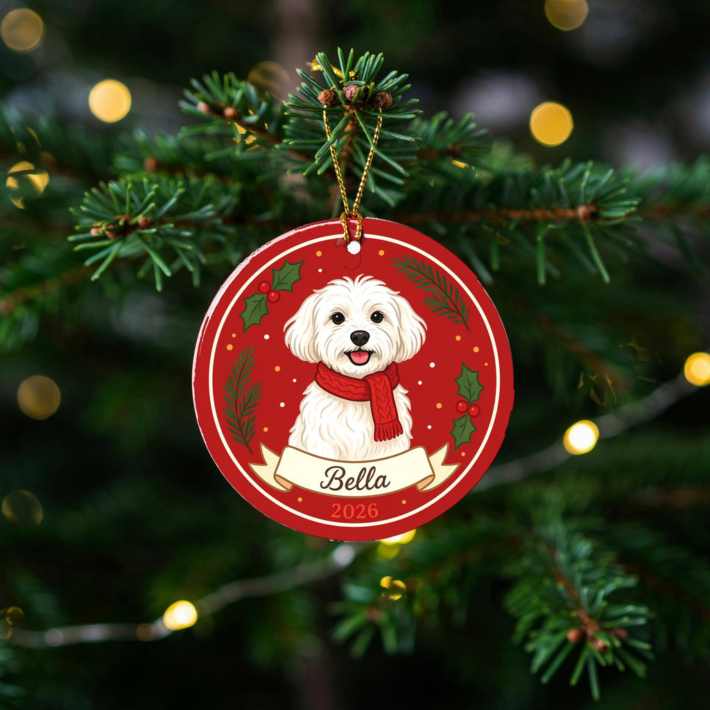 Personalized Maltese Dog Ornament 2026 Custom Name Christmas Gift