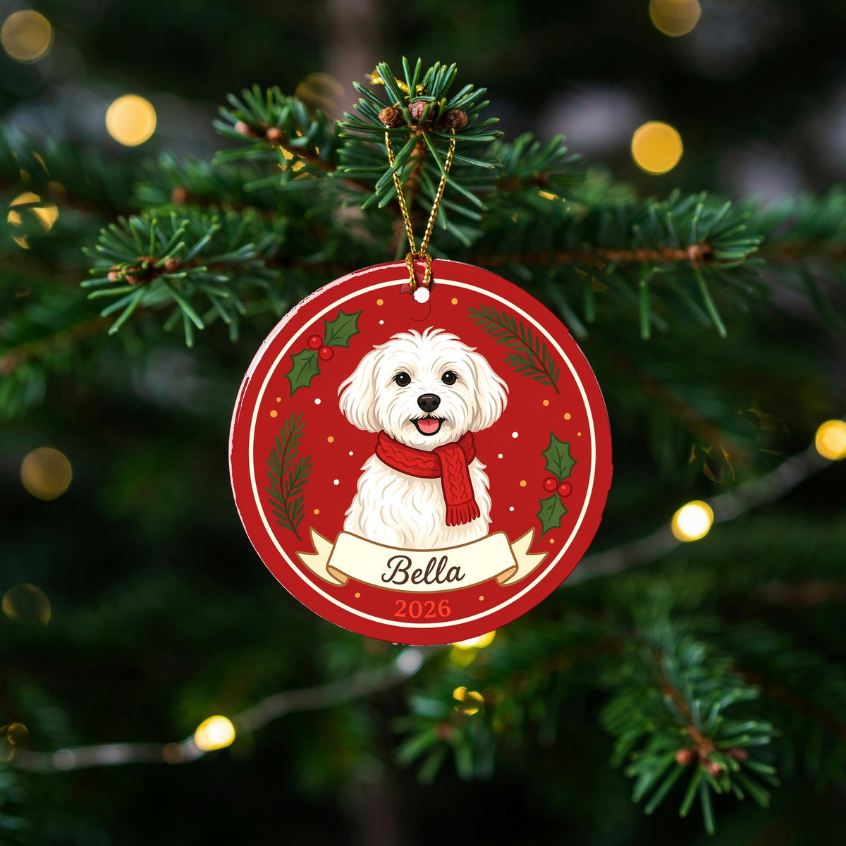 Personalized Maltese Dog Ornament 2026 Custom Name Christmas Gift