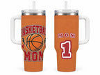 Basketball Mom 40 oz Tumbler with Handle and Straw, Retro Varsity