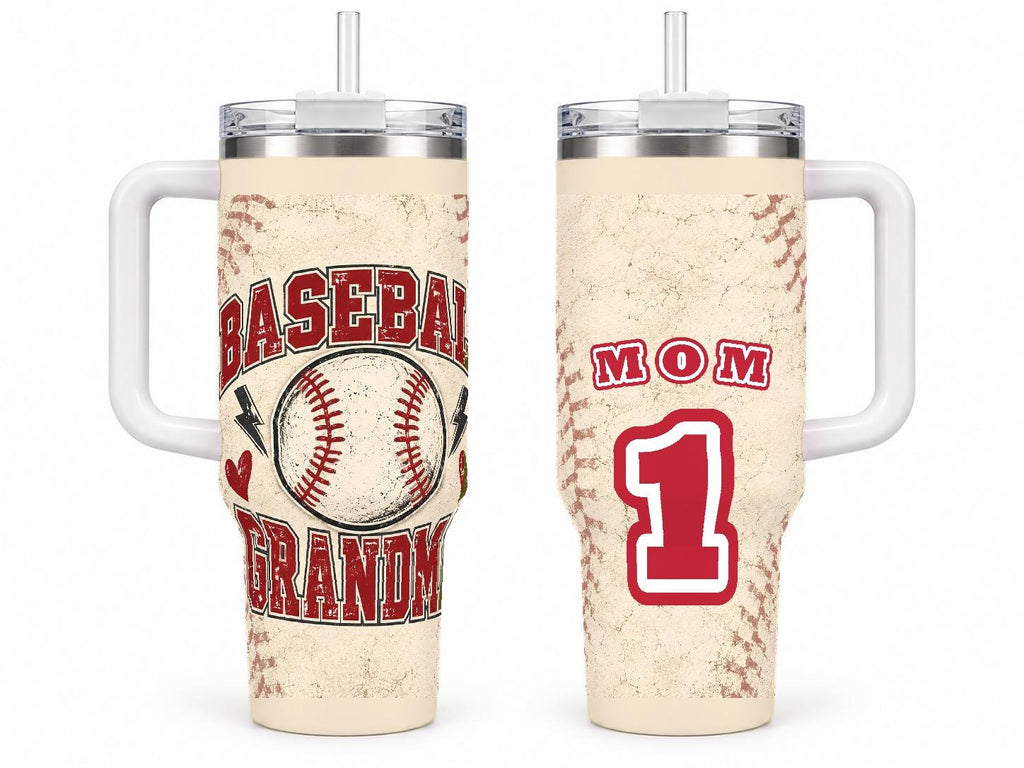 Baseball Grandma 40 oz Tumbler with Handle and Straw, Retro Varsity