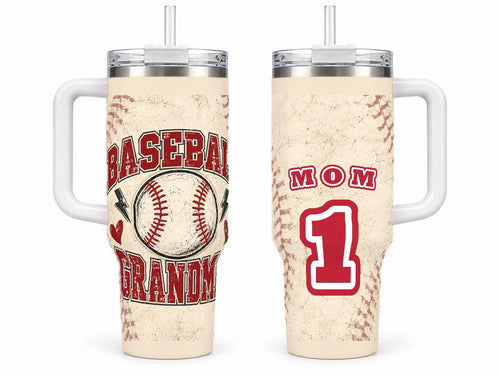 Baseball Grandma 40 oz Tumbler with Handle and Straw, Retro Varsity