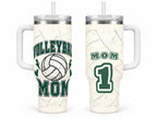 Volleyball Mom 40 oz Tumbler with Handle and Straw, Retro Varsity Design
