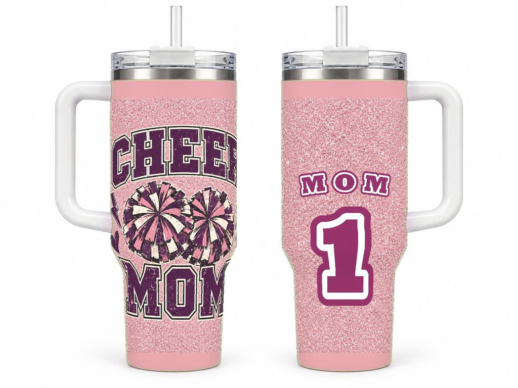 Cheer Mom 40 oz Tumbler with Handle and Straw, Retro Varsity Style