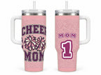 Cheer Mom 40 oz Tumbler with Handle and Straw, Retro Varsity Style