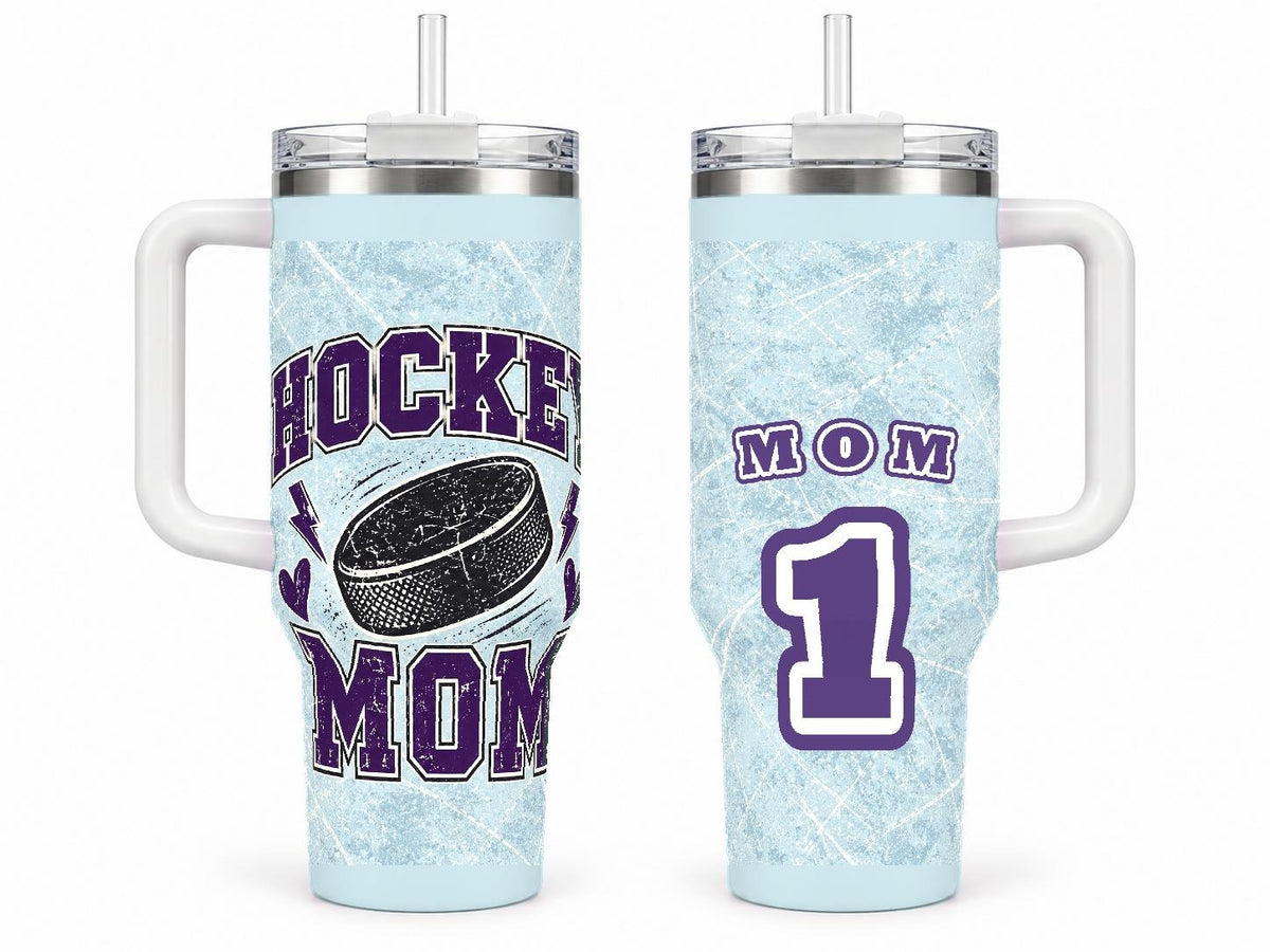 Hockey Mom 40 oz Tumbler with Handle and Straw, Retro Varsity Sports
