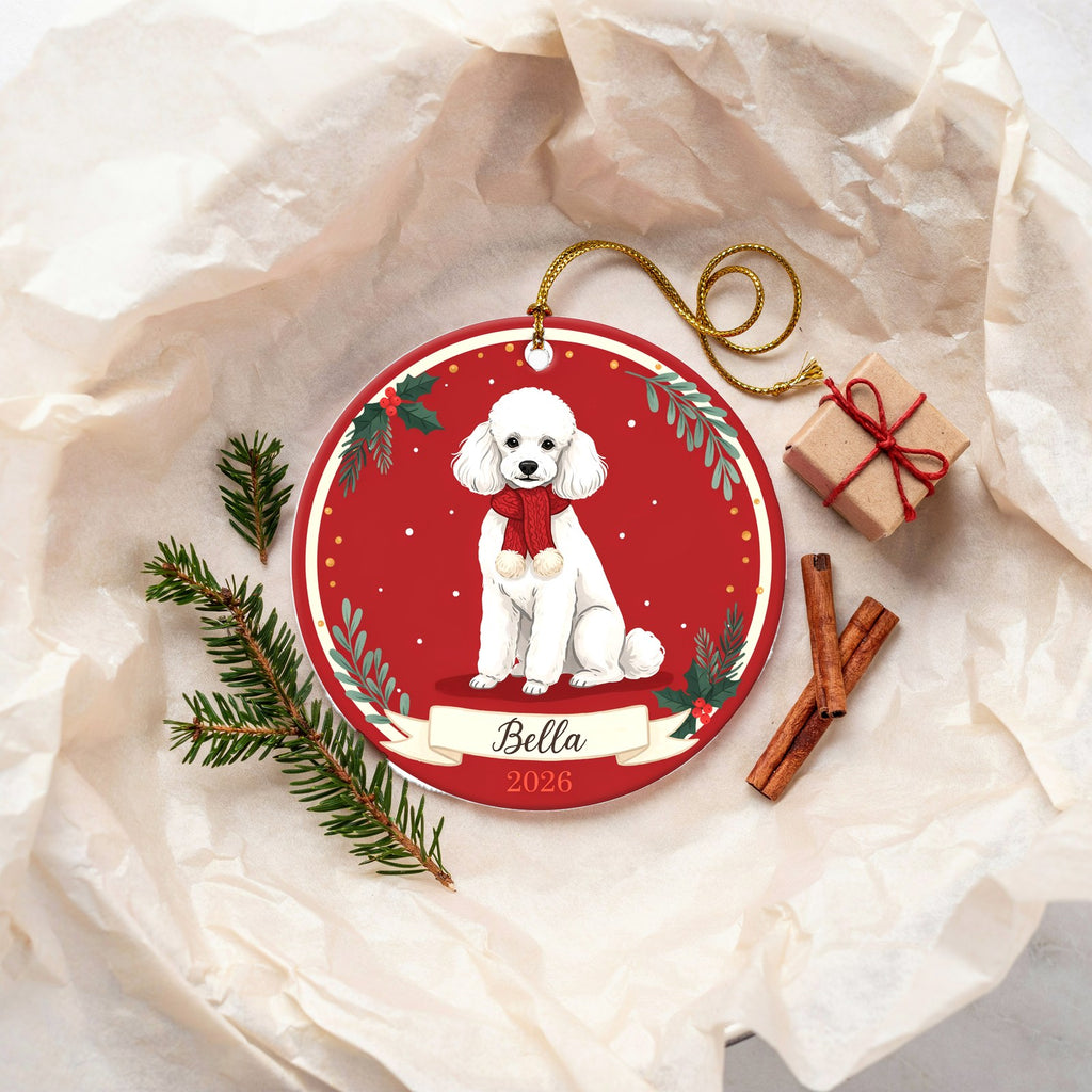 Personalized Poodle Dog Ornament 2026 Custom Name Christmas Gift