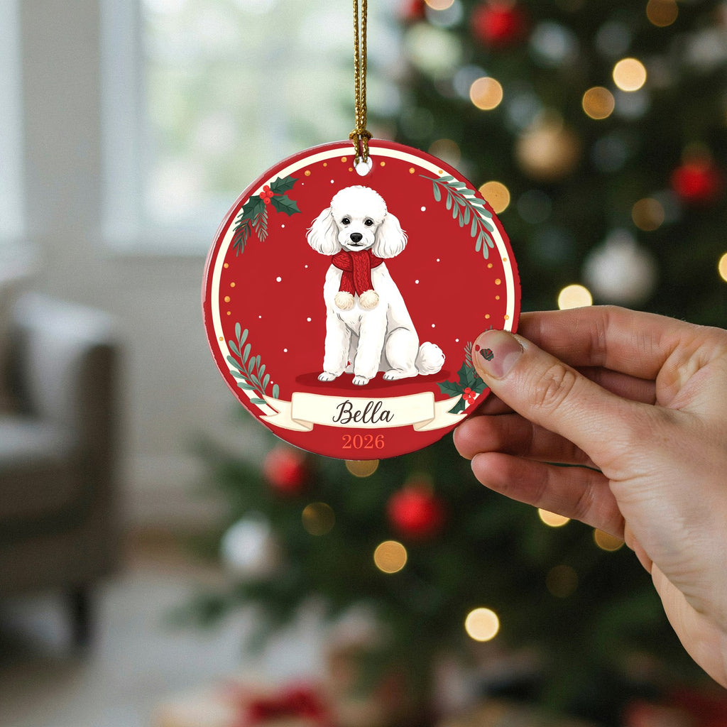 Personalized Poodle Dog Ornament 2026 Custom Name Christmas Gift