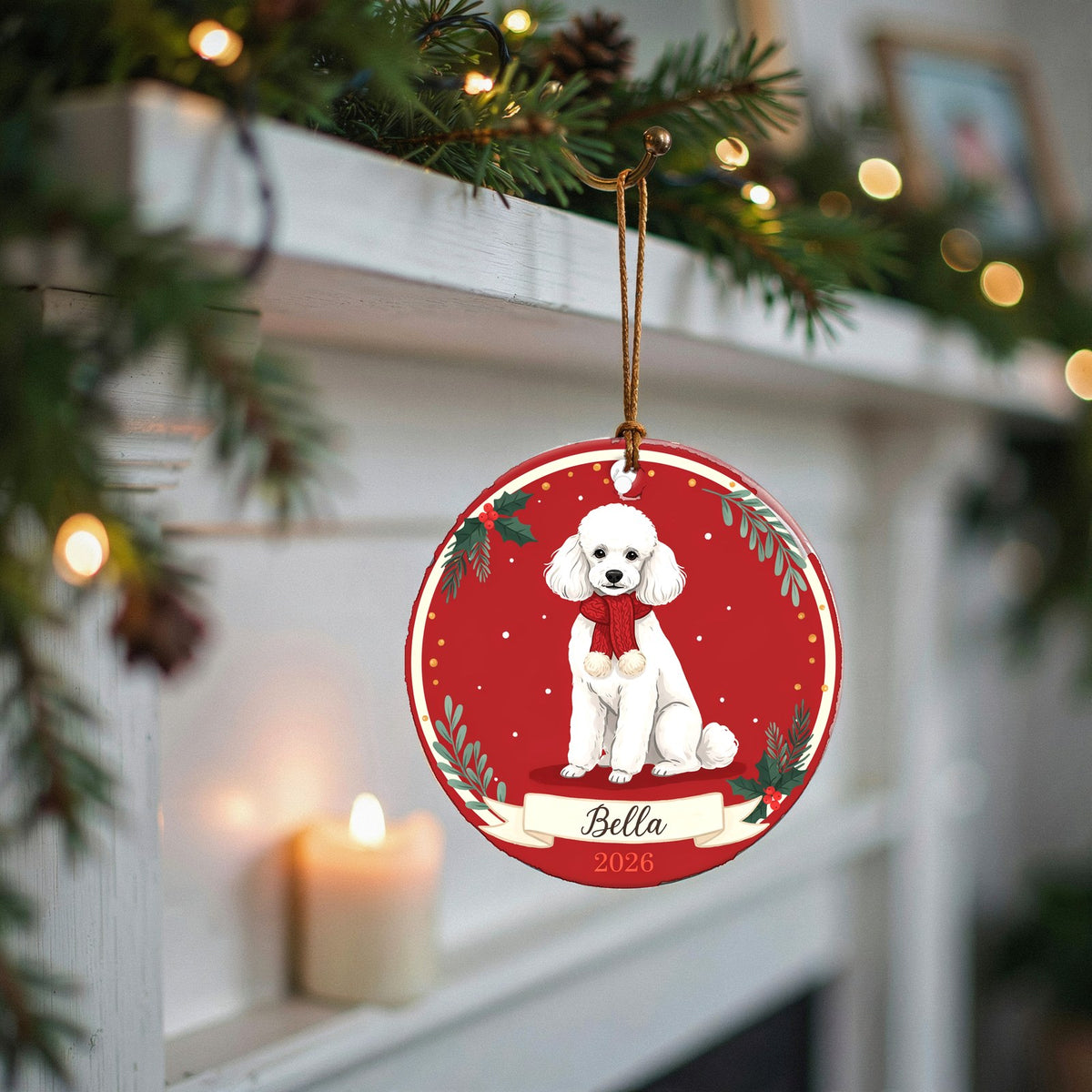 Personalized Poodle Dog Ornament 2026 Custom Name Christmas Gift