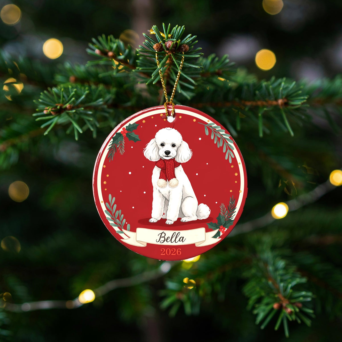 Personalized Poodle Dog Ornament 2026 Custom Name Christmas Gift