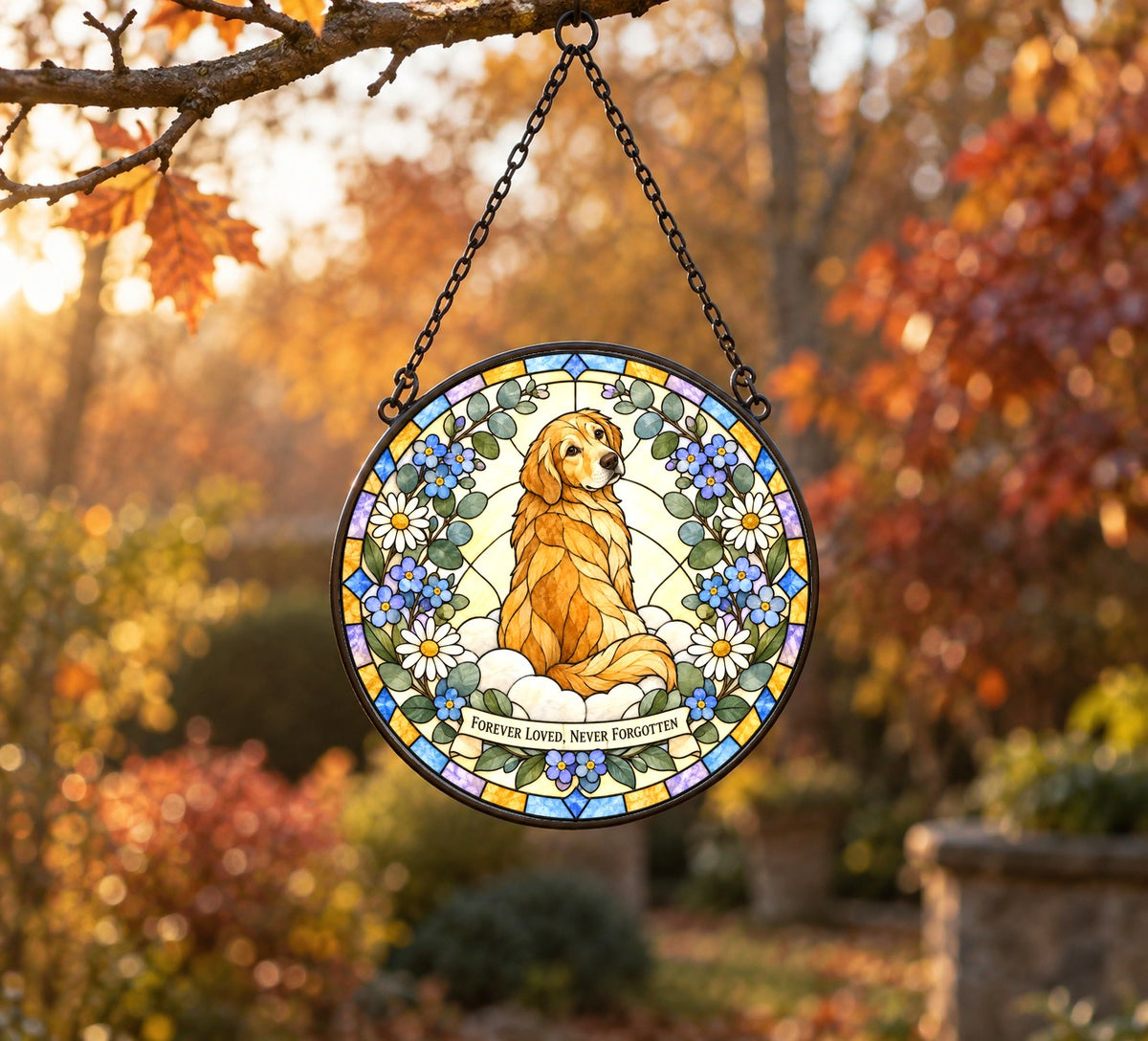 Peaceful Meadow Pet Memorial Suncatcher Dog Ornament Glass Window Hanging