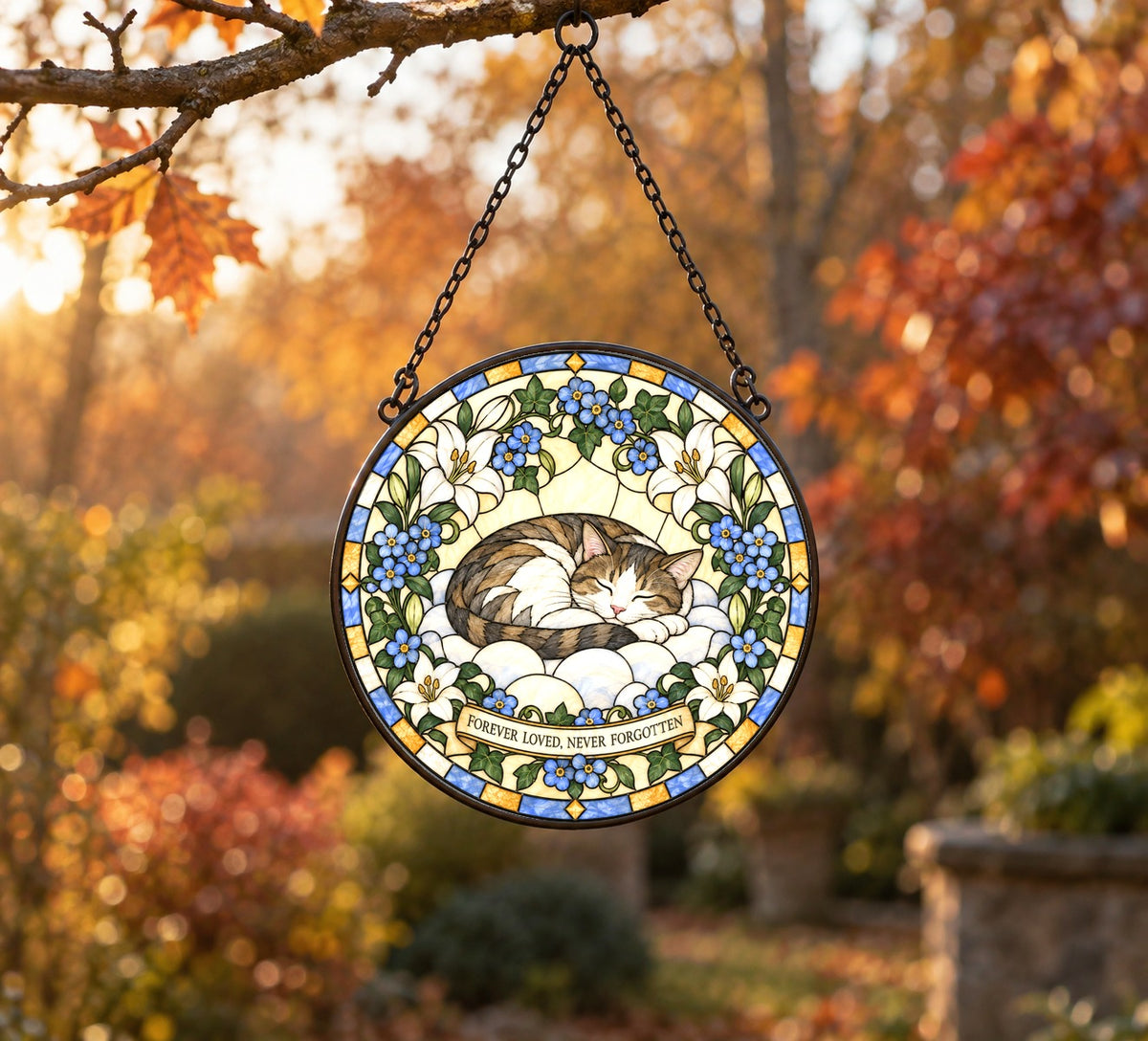 Peaceful Slumber Cat Memorial Suncatcher Window Hanging Ornament
