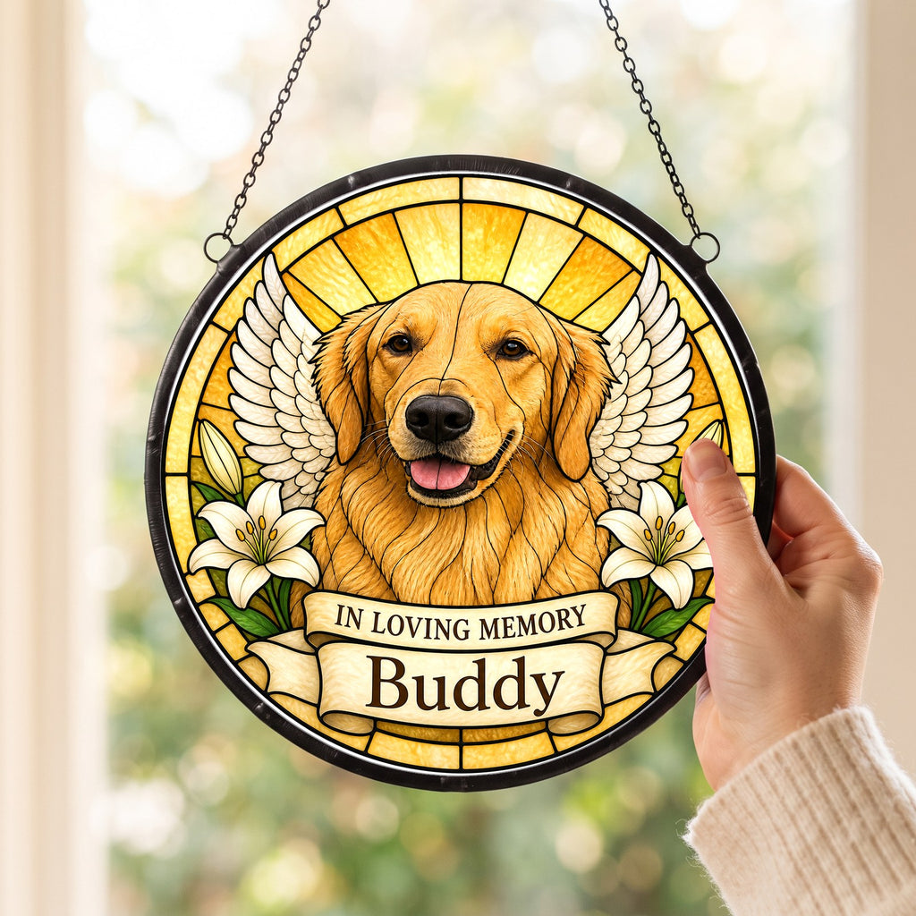 Custom Pet Suncatcher from Photo - Angel Wings Memorial
