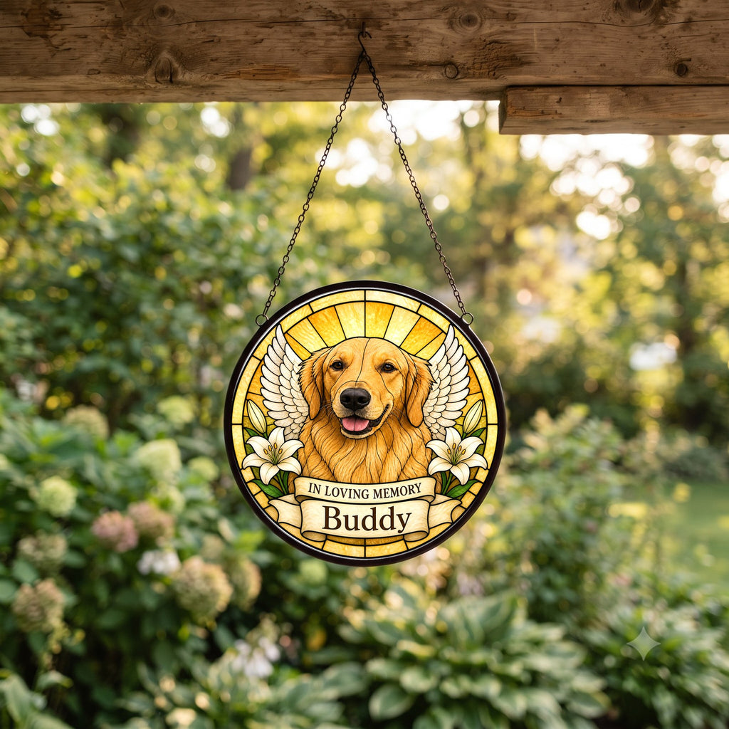 Custom Pet Suncatcher from Photo - Angel Wings Memorial