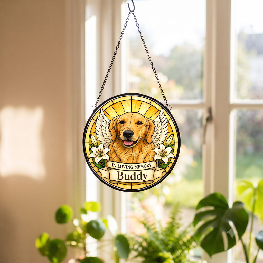 Custom Pet Suncatcher from Photo - Angel Wings Memorial