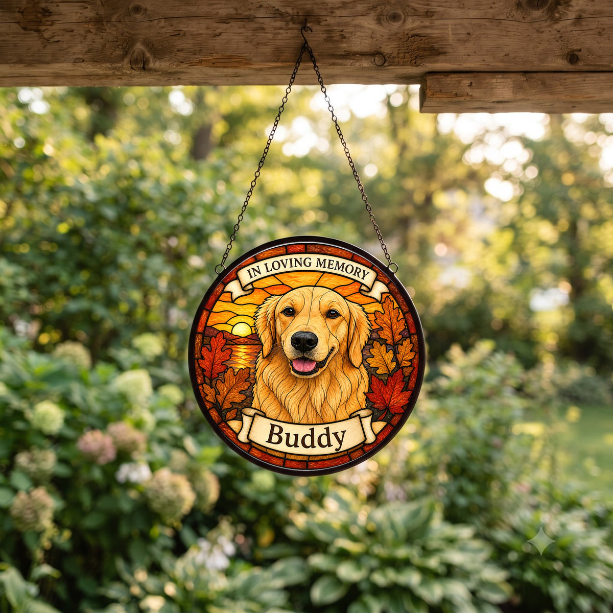 Custom Pet Suncatcher from Photo - Autumn Leaves Memorial