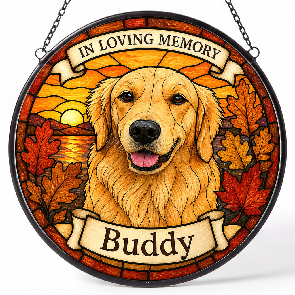 Custom Pet Suncatcher from Photo - Autumn Leaves Memorial