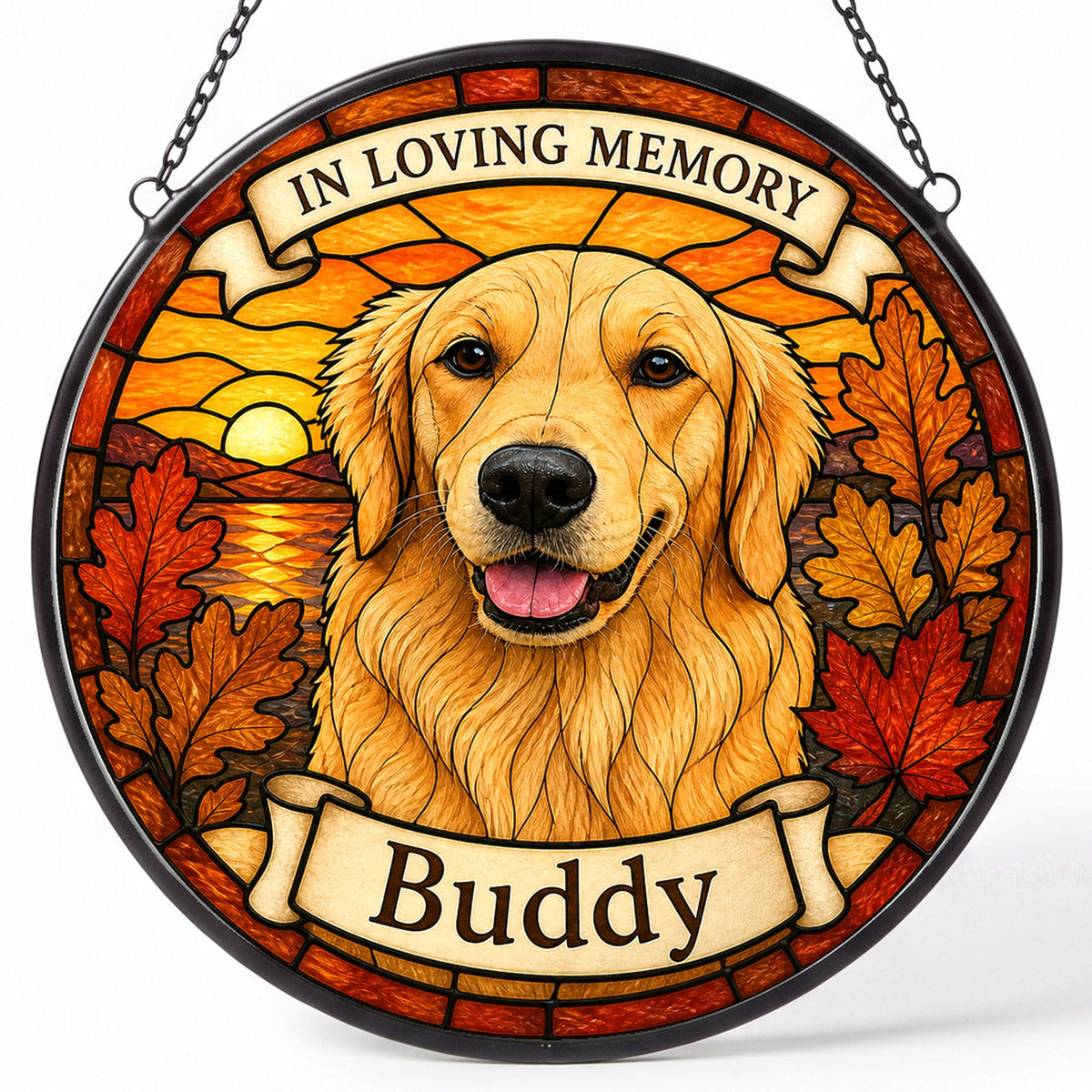 Custom Pet Suncatcher from Photo - Autumn Leaves Memorial