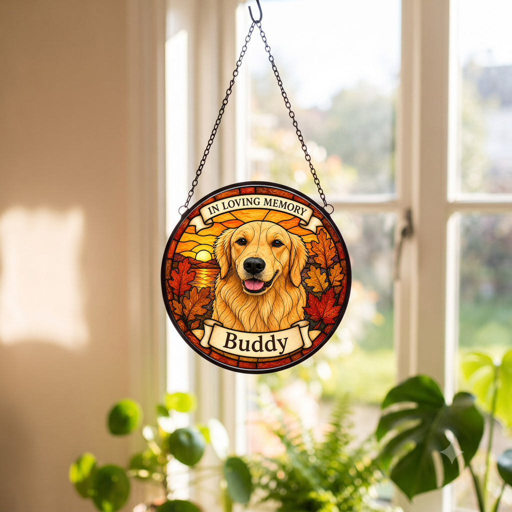 Custom Pet Suncatcher from Photo - Autumn Leaves Memorial