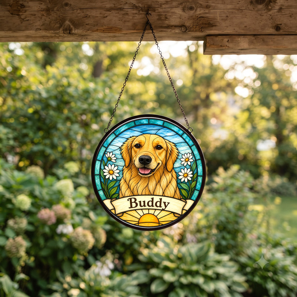 Custom Pet Portrait Suncatcher from Photo - White Daisies