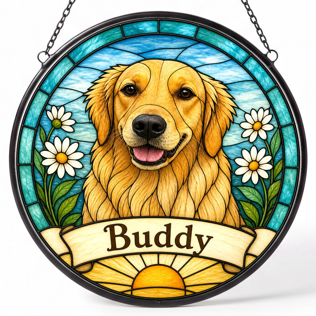 Custom Pet Portrait Suncatcher from Photo - White Daisies