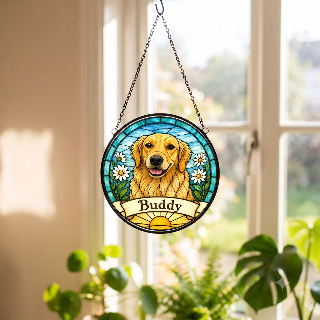 Custom Pet Portrait Suncatcher from Photo - White Daisies