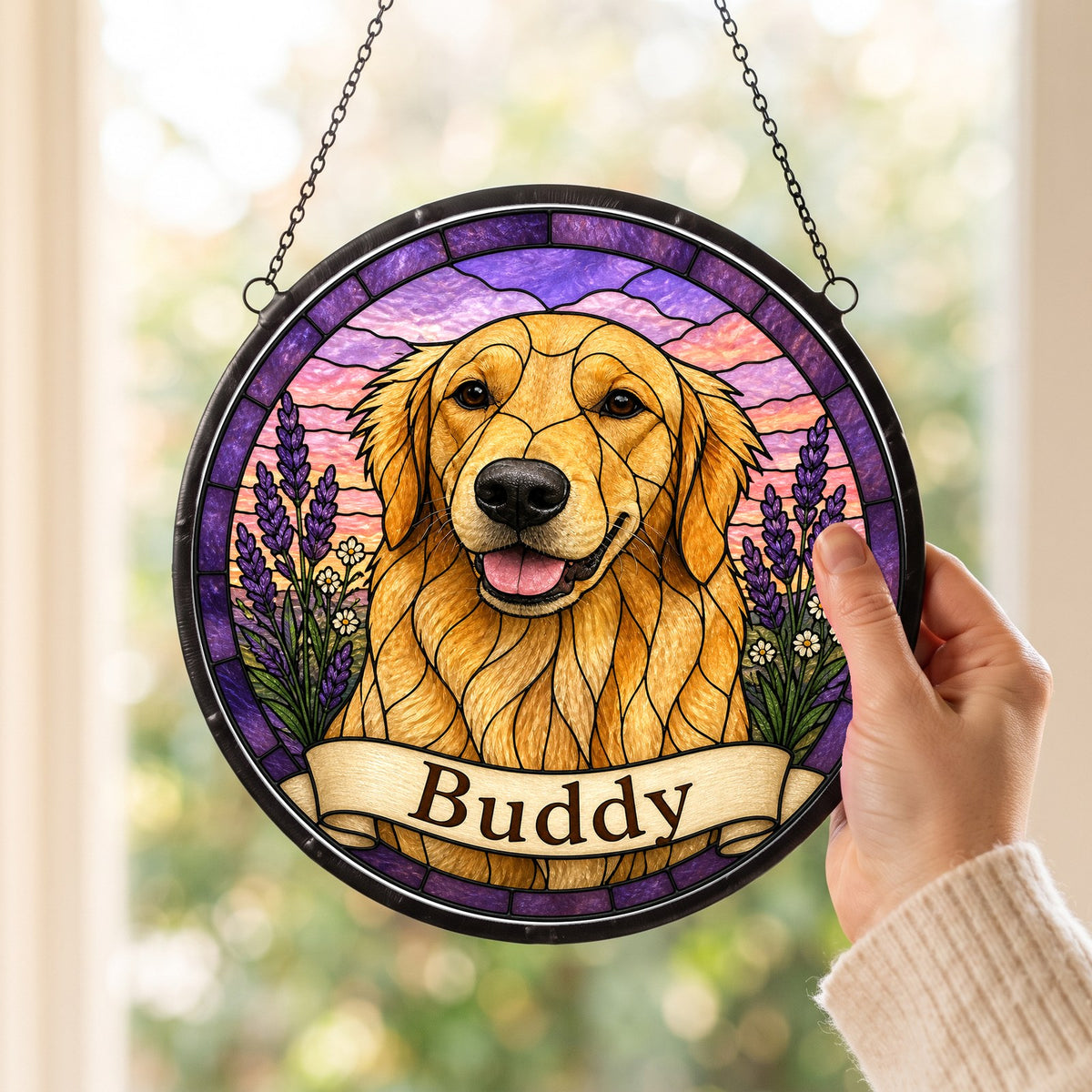 Custom Pet Portrait Suncatcher from Photo - Lavender