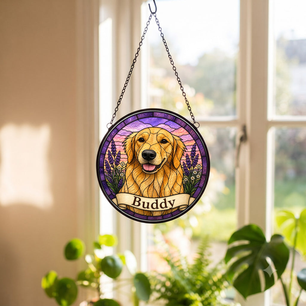 Custom Pet Portrait Suncatcher from Photo - Lavender