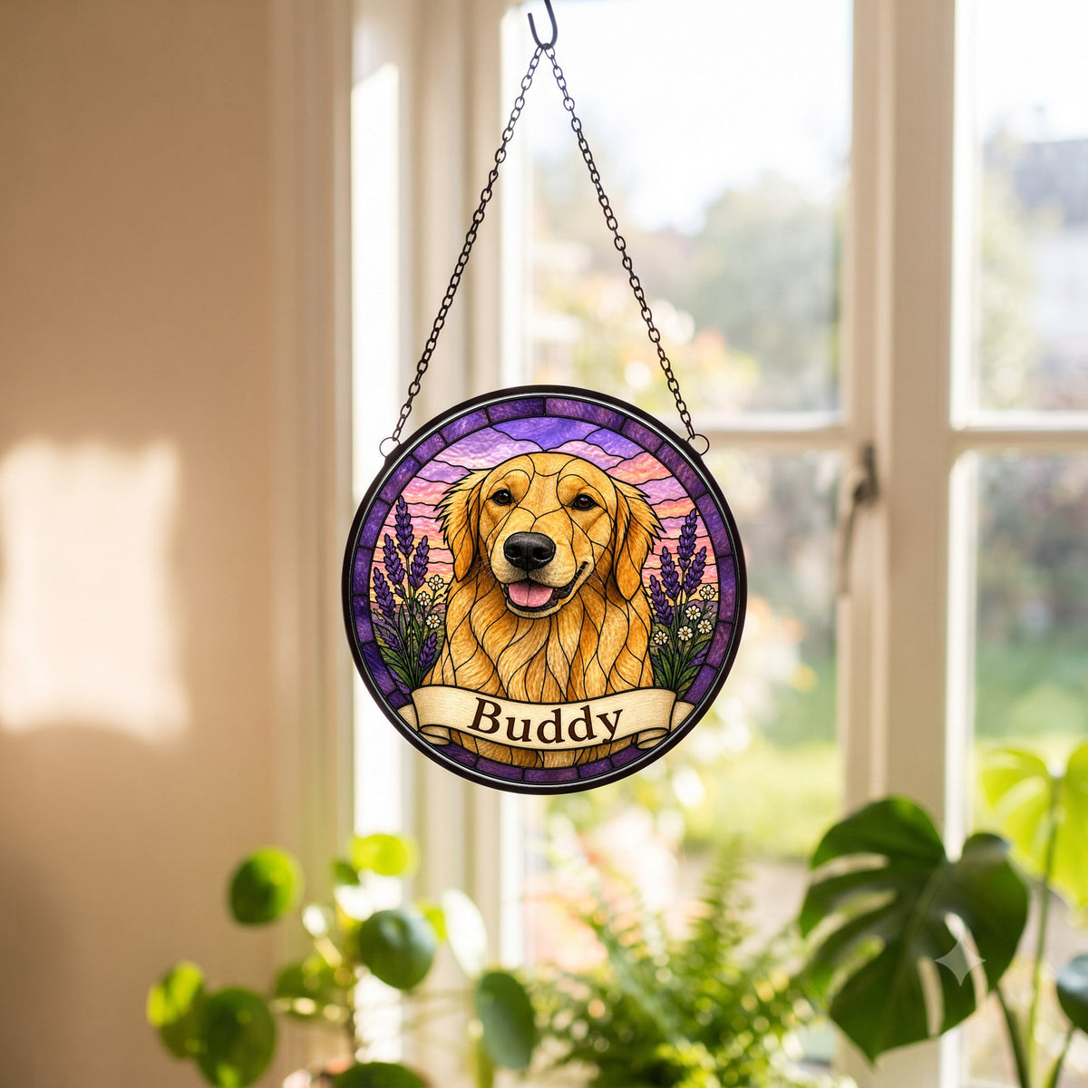 Custom Pet Portrait Suncatcher from Photo - Lavender