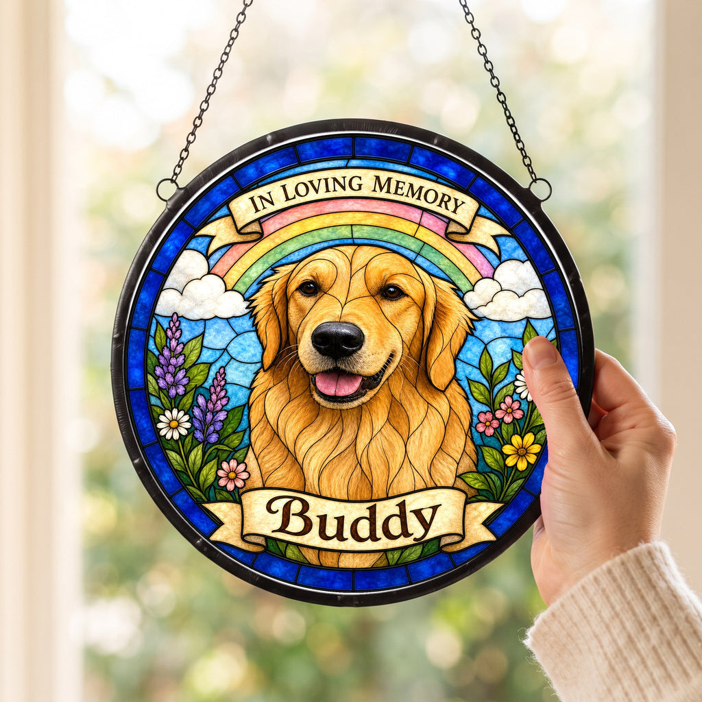 Custom Pet Suncatcher from Photo - Rainbow Bridge Memorial