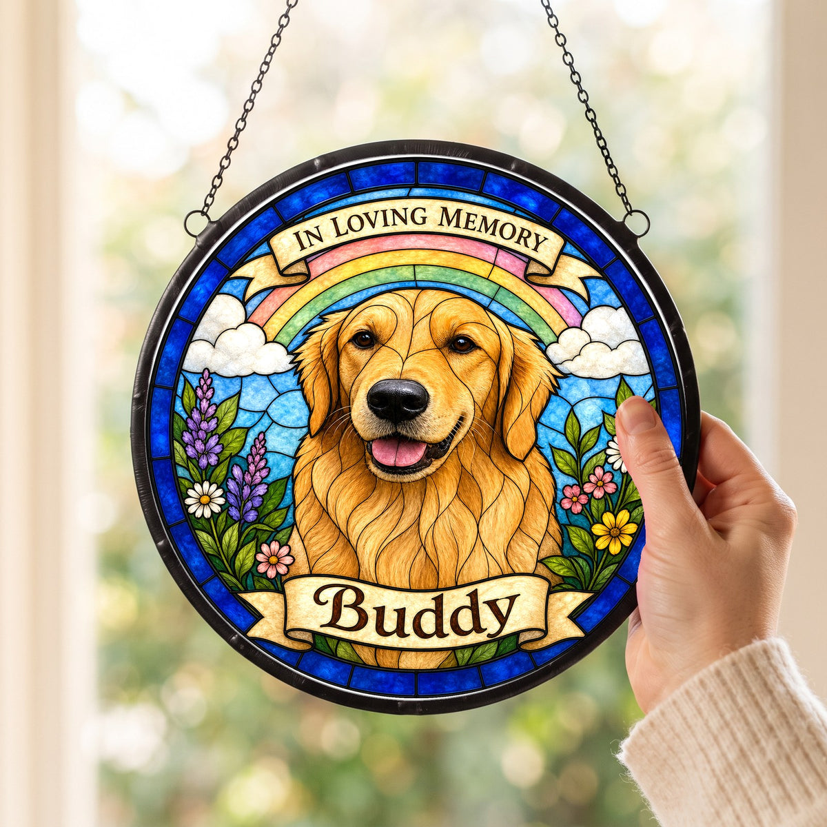 Custom Pet Suncatcher from Photo - Rainbow Bridge Memorial