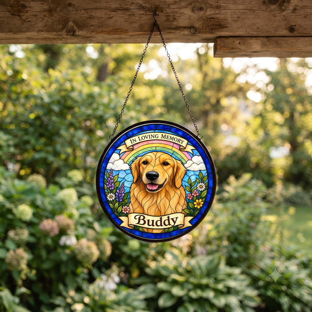 Custom Pet Suncatcher from Photo - Rainbow Bridge Memorial
