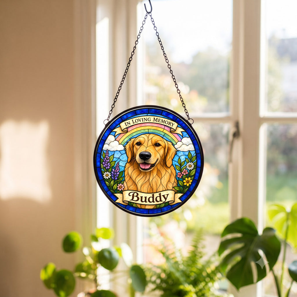 Custom Pet Suncatcher from Photo - Rainbow Bridge Memorial