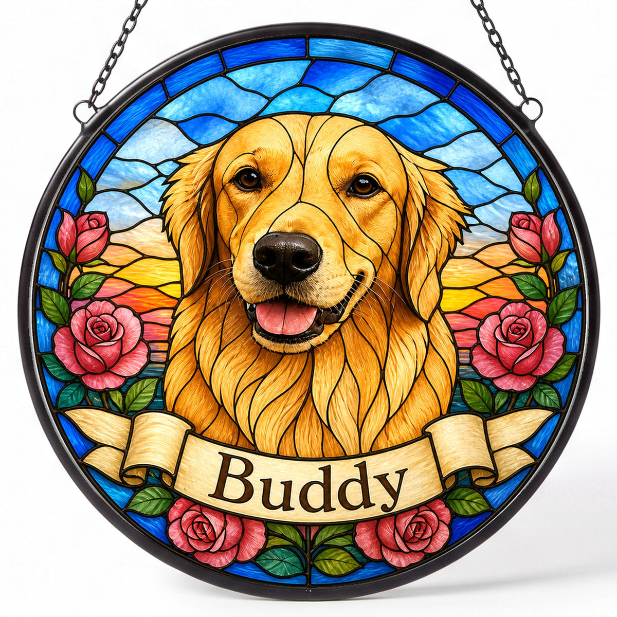 Custom Pet Portrait Suncatcher from Photo - Pink Roses