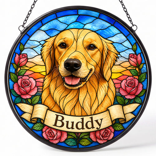 Custom Pet Portrait Suncatcher from Photo - Pink Roses