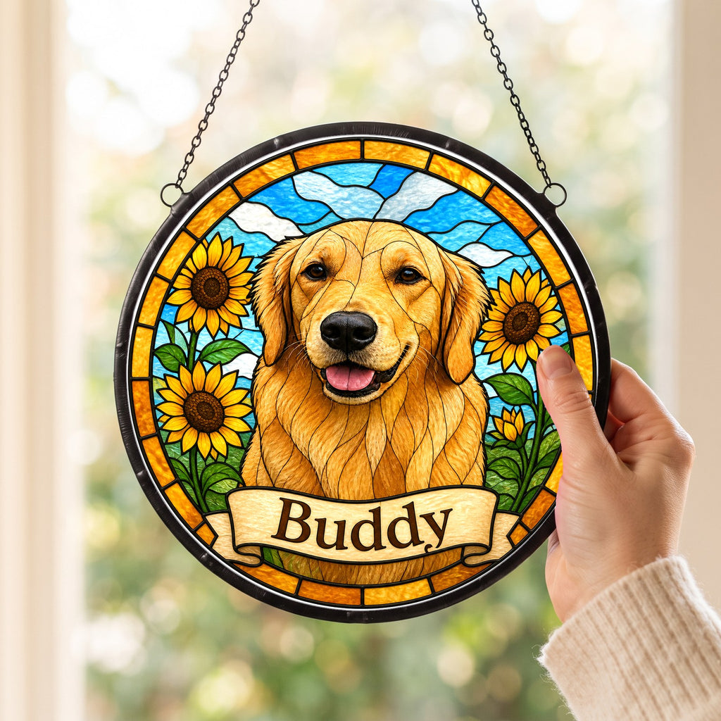 Custom Pet Portrait Suncatcher from Photo - Sunflowers