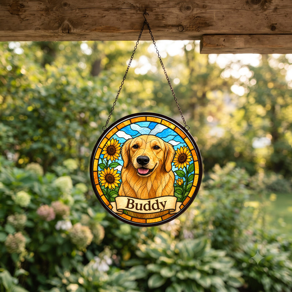 Custom Pet Portrait Suncatcher from Photo - Sunflowers