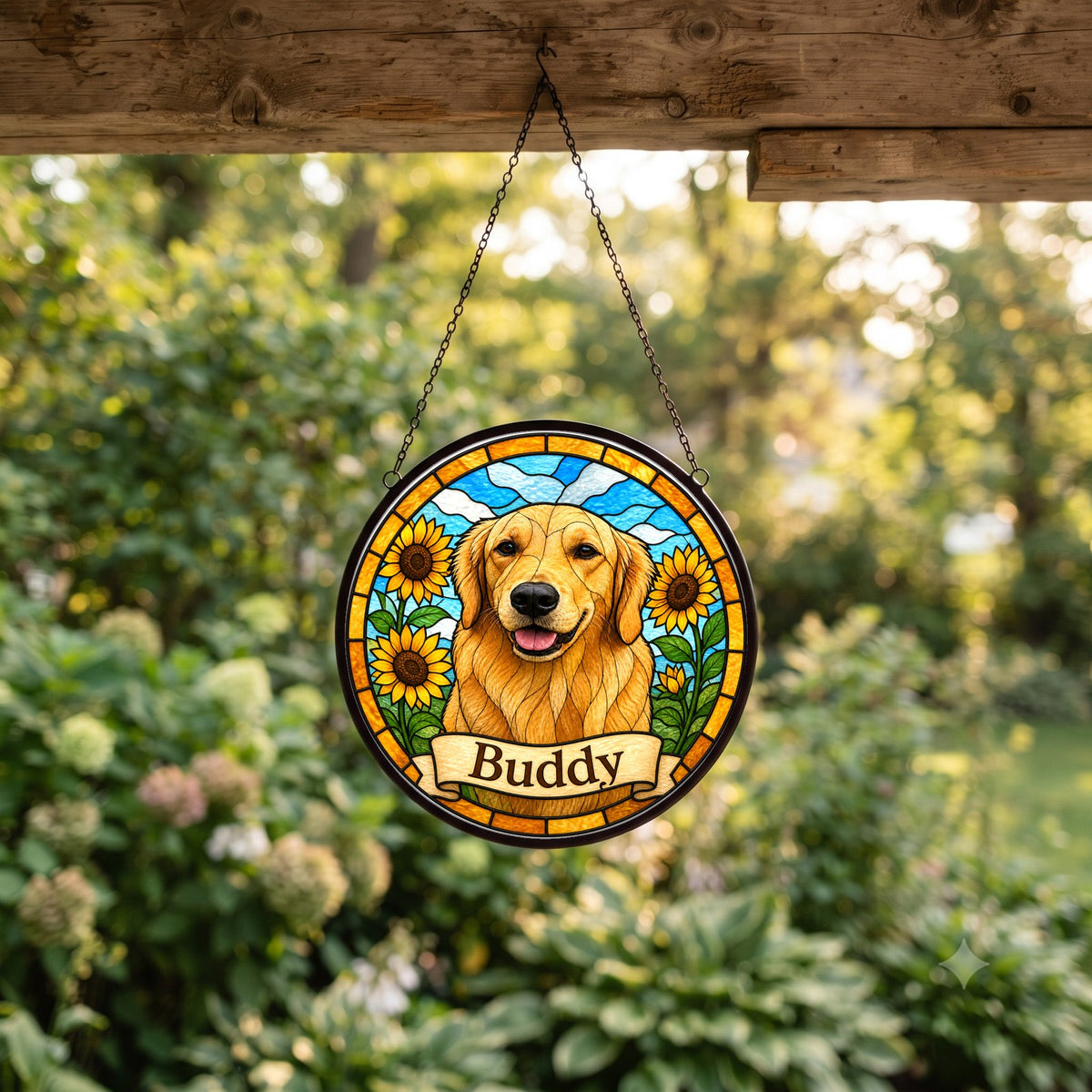 Custom Pet Portrait Suncatcher from Photo - Sunflowers