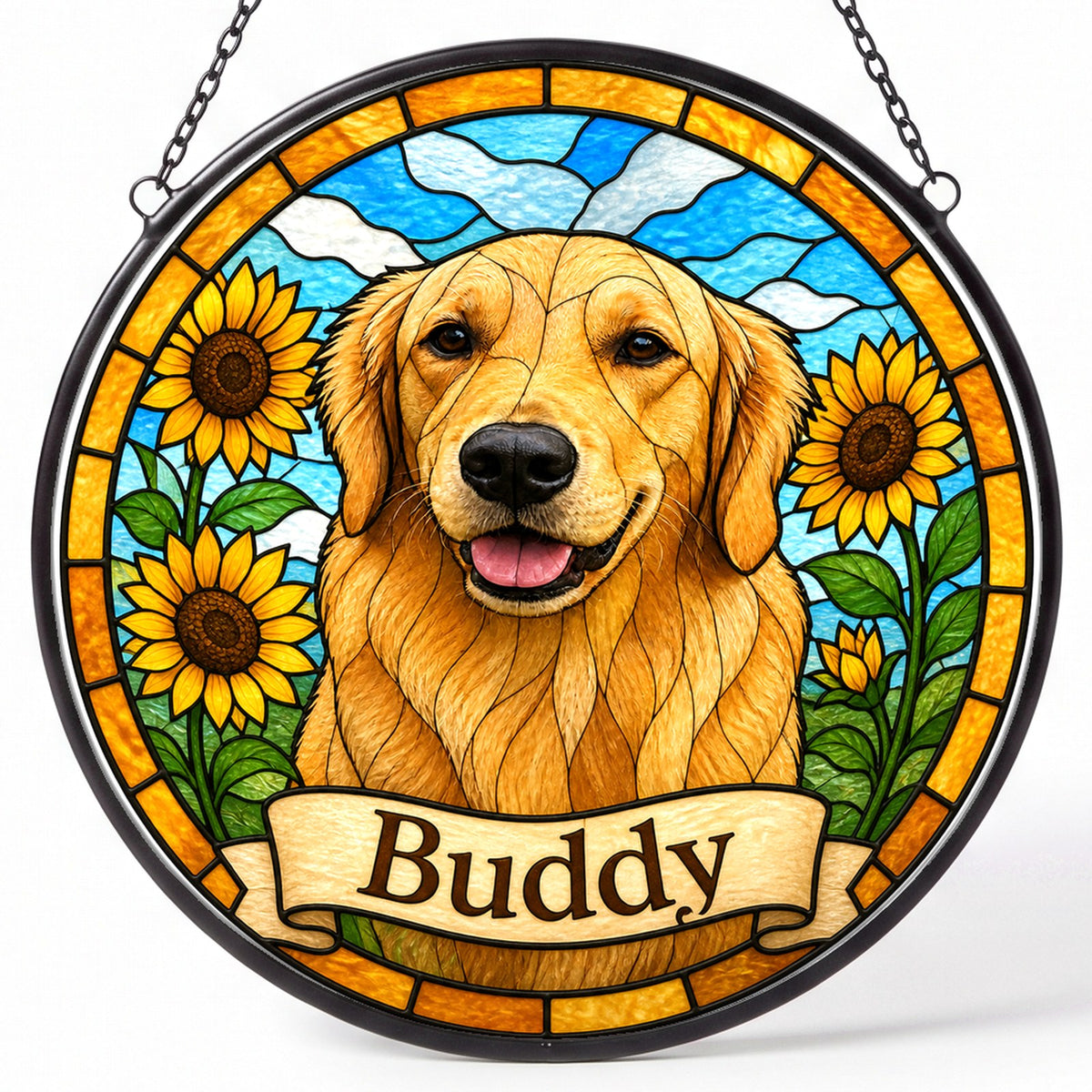 Custom Pet Portrait Suncatcher from Photo - Sunflowers