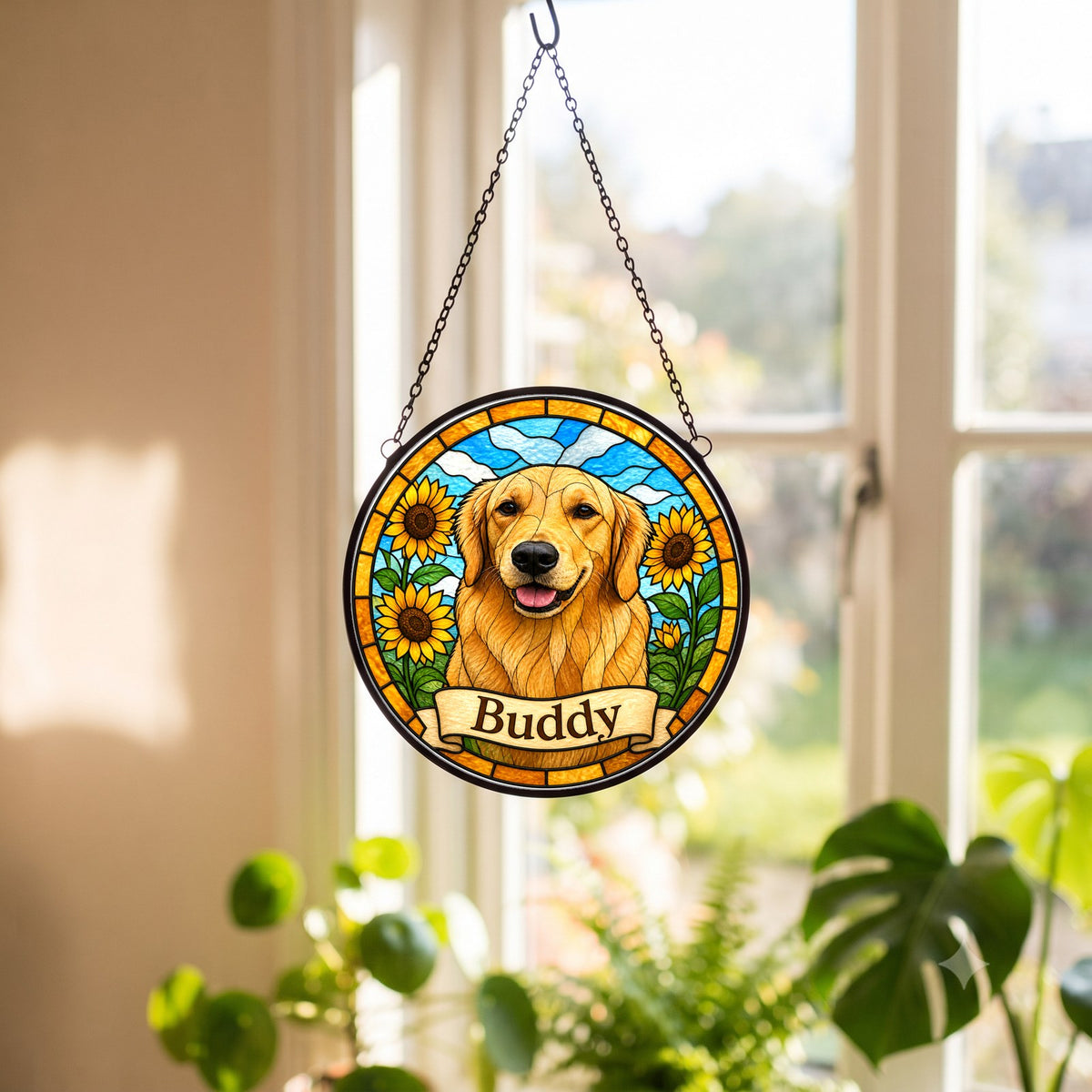 Custom Pet Portrait Suncatcher from Photo - Sunflowers