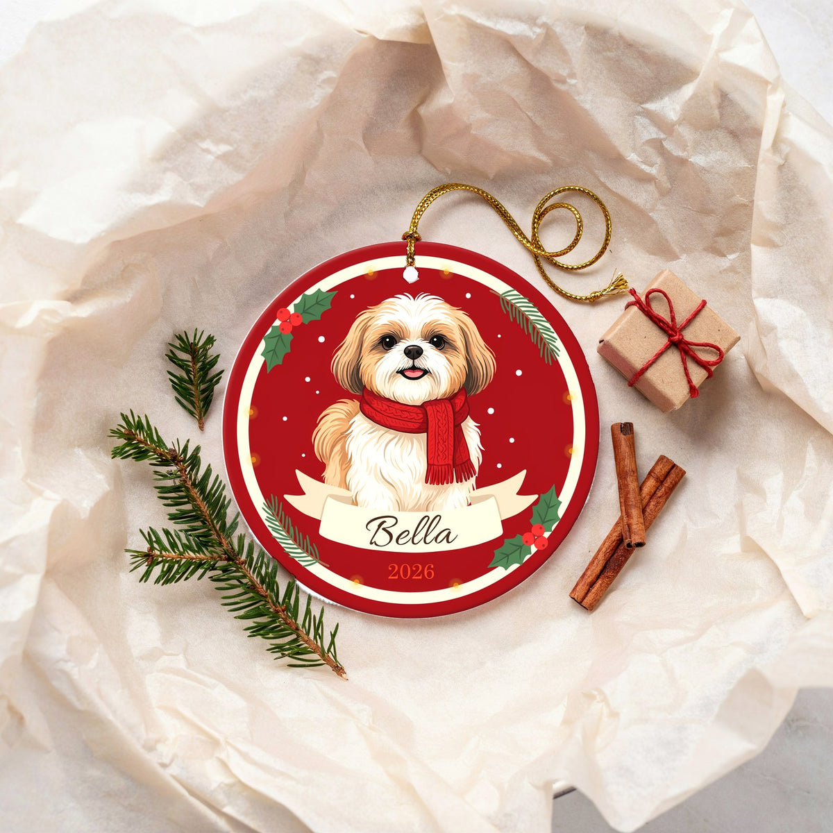 Personalized Shih Tzu Dog Ornament 2026 Custom Name Christmas Gift