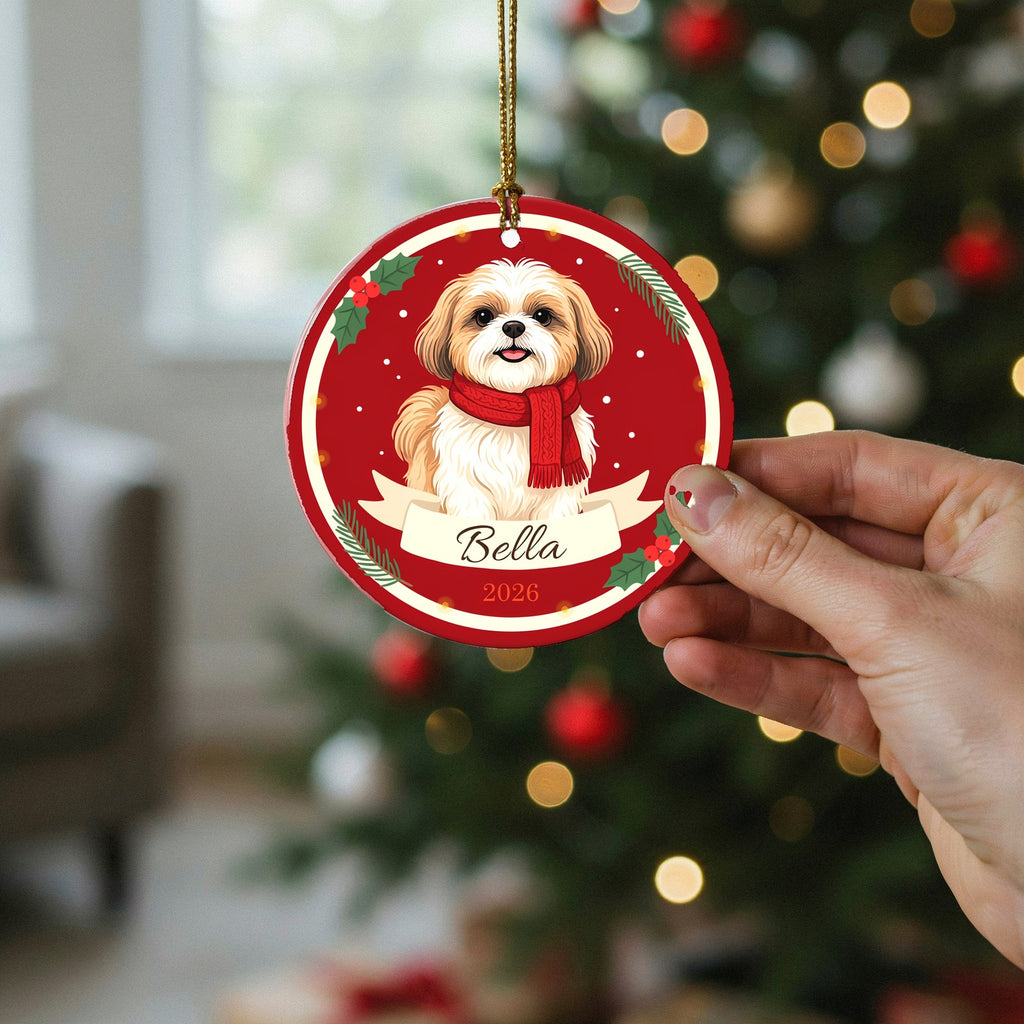 Personalized Shih Tzu Dog Ornament 2026 Custom Name Christmas Gift