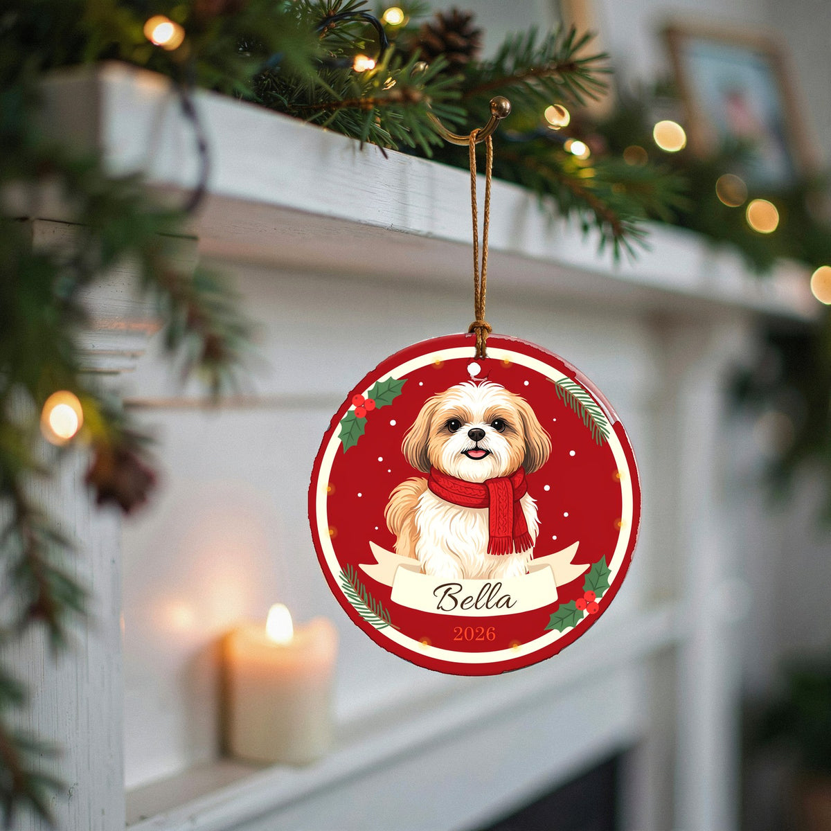 Personalized Shih Tzu Dog Ornament 2026 Custom Name Christmas Gift