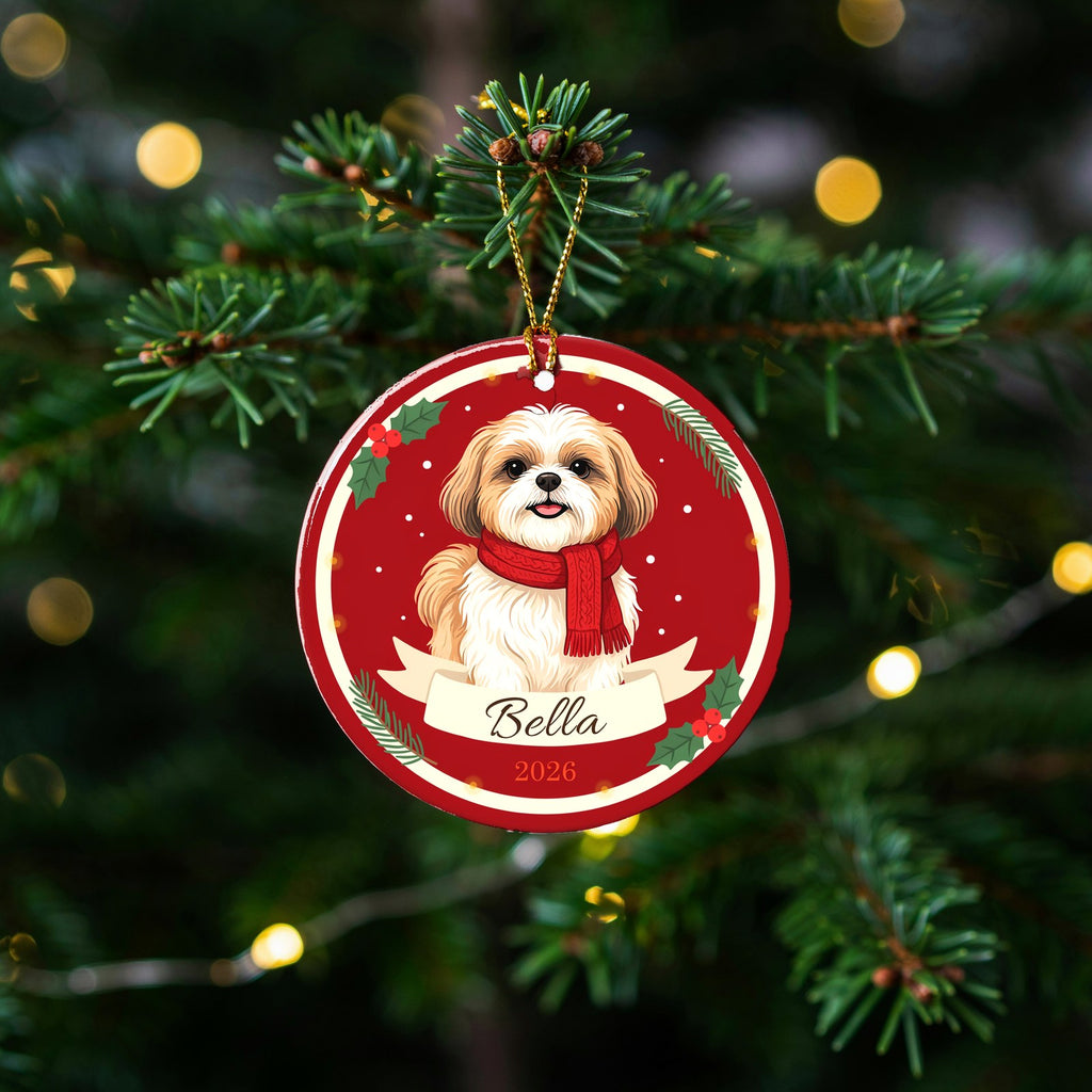 Personalized Shih Tzu Dog Ornament 2026 Custom Name Christmas Gift