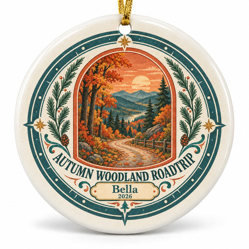 Autumn Woodland Roadtrip Ceramic Ornament, Bella 2026 Travel Keepsake