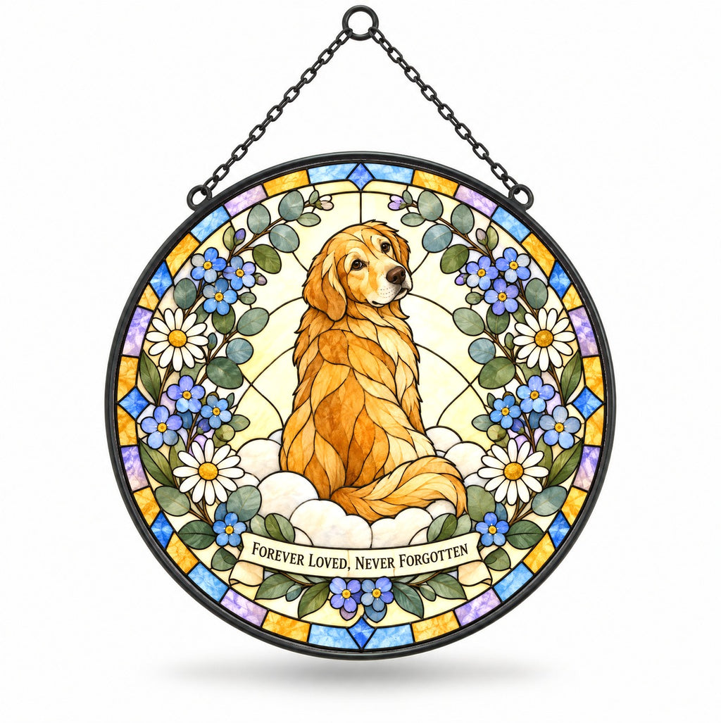 Peaceful Meadow Pet Memorial Suncatcher Dog Ornament Glass Window Hanging