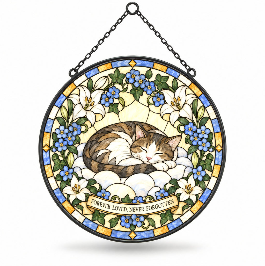 Peaceful Slumber Cat Memorial Suncatcher Window Hanging Ornament